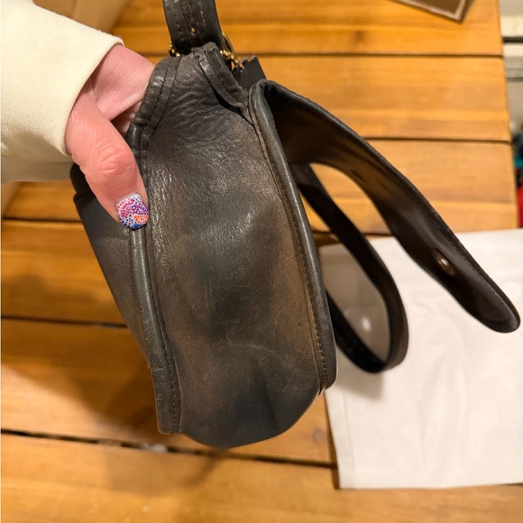 Vintage Dark Grey Leather Coach Crossbody Bag - Picture 9 of 11
